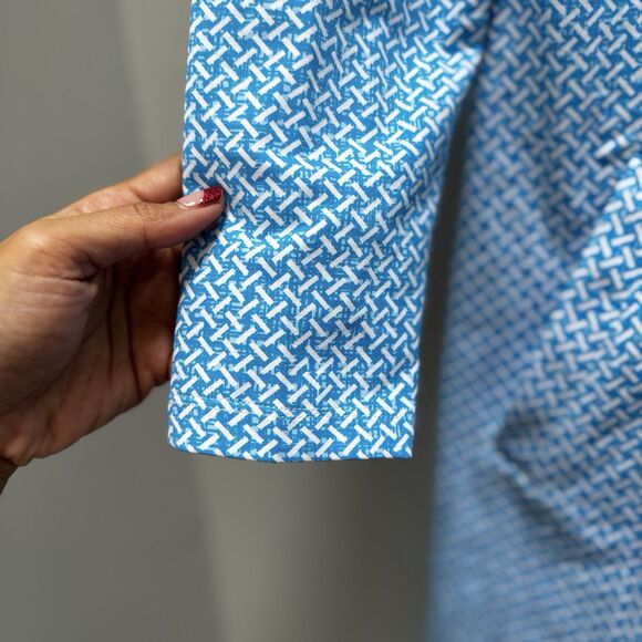 J.McLaughlin Callie Dress M Blue Geometric Shirt Preppy Coastal Resort Nautical - Picture 14 of 16